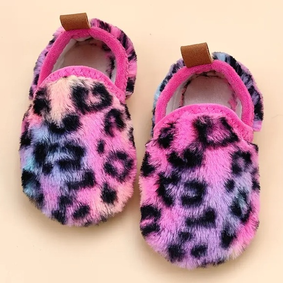 Rainbow Leopard Print Baby Slippers - Picture 1 of 5
